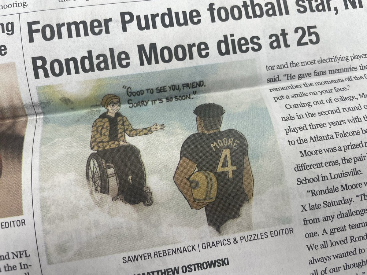 A touching tribute in today’s <a href="/purdueexponent/">Purdue Exponent</a>, as Tyler Trent greets Rondale Moore. 

“Good to see you, friend. Sorry it’s so soon.”

- Art by Sawyer Rebennack, graphics editor