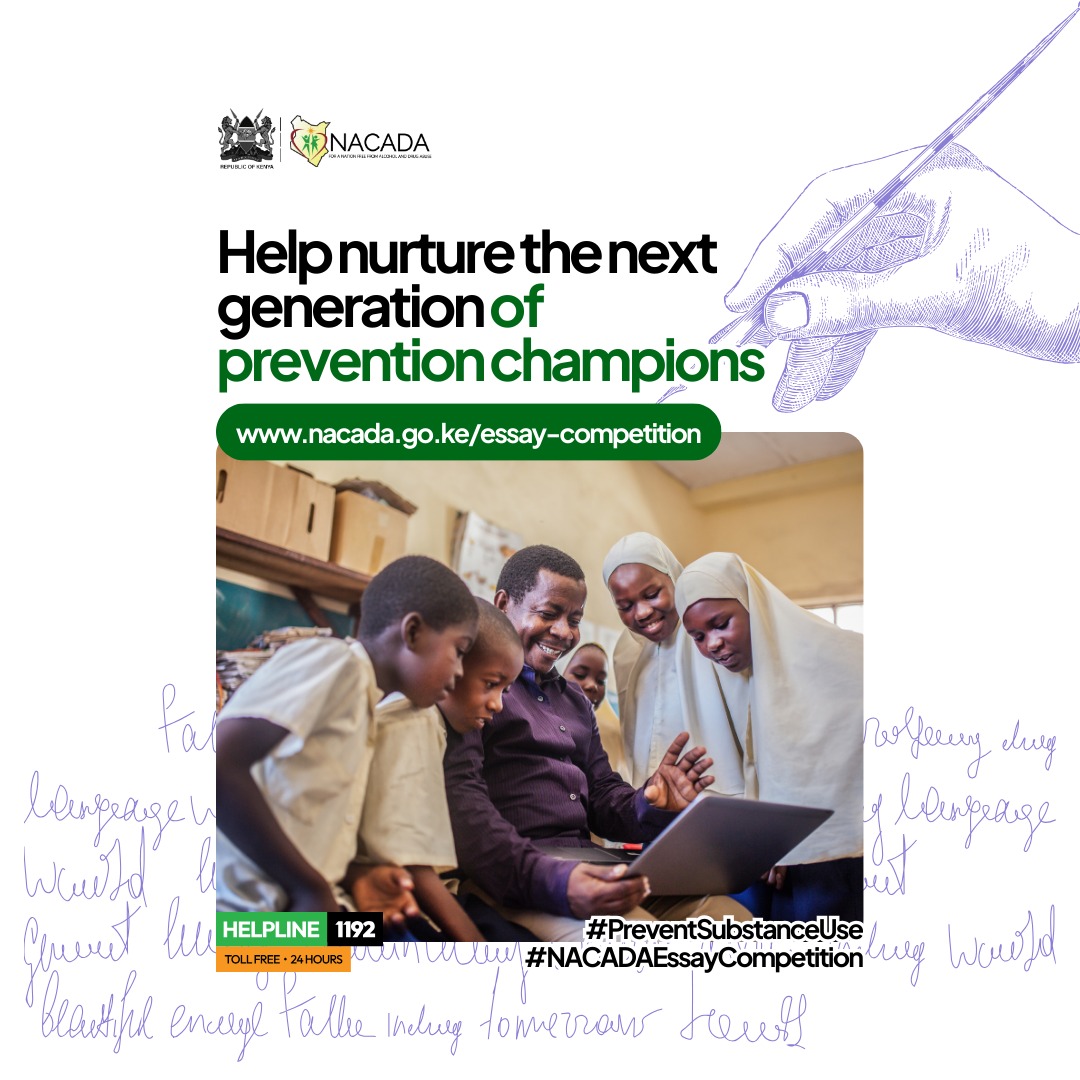 Help nurture the next generation of prevention champions. 🌱🏆

Encourage senior school learners to articulate solutions to drug abuse through our Essay Competition.

Details 👇
nacada.go.ke/essay-competit…