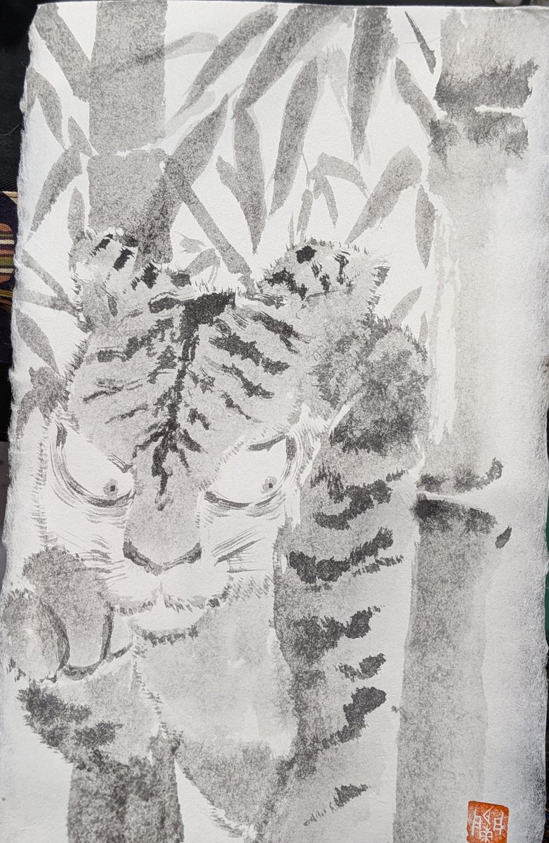 当日描かせてもらった墨画は｢虎｣｢平家蟹｣｢武士｣の3枚！武士の絵は鎌倉