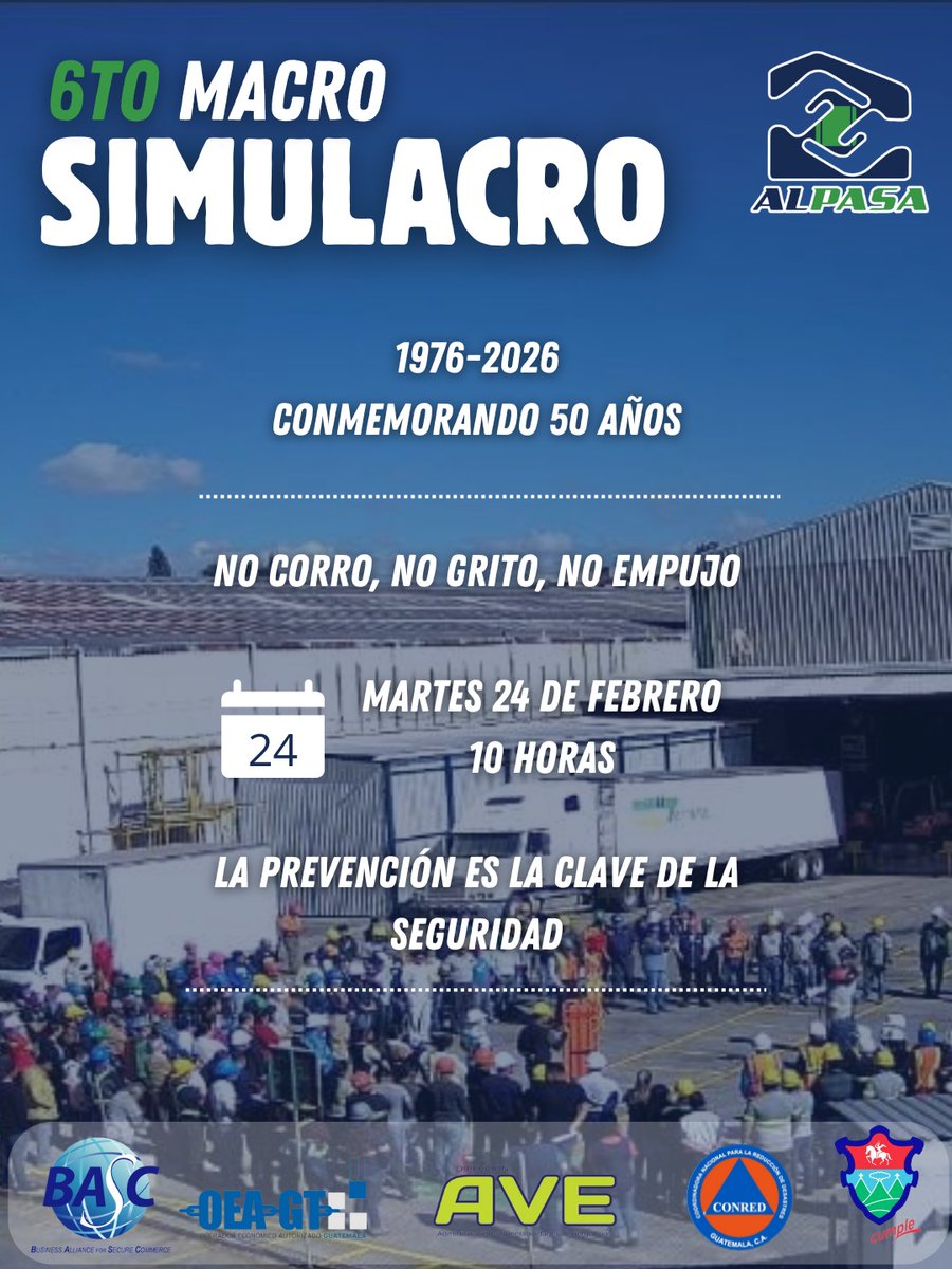ALPASAGT's tweet photo. La prevención no es opcional, es parte de nuestra cultura.
6to Macro Simulacro ✔️
¡Seguimos preparados! 🚨💪 https://t.co/kVecRnIVC0