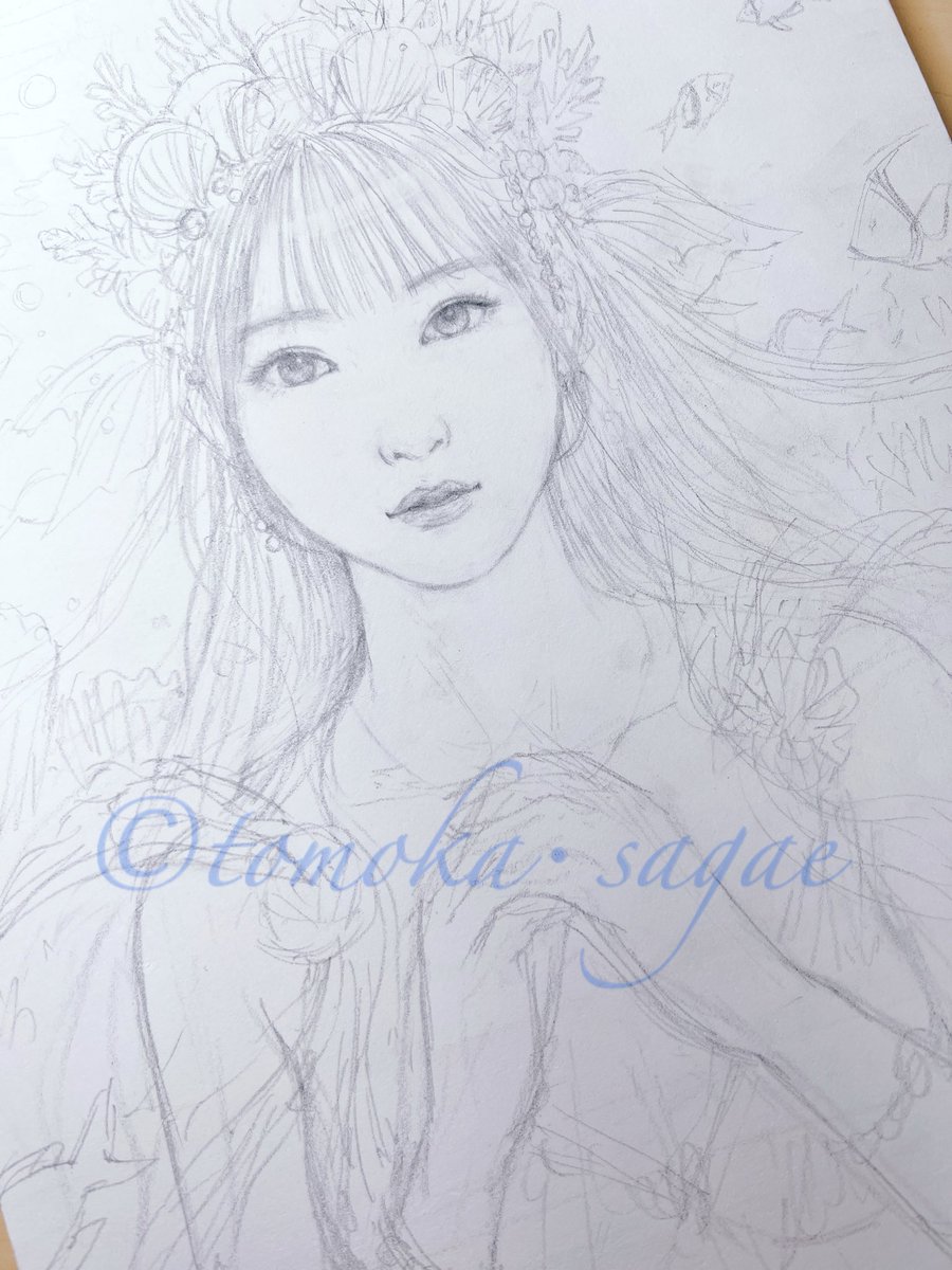 まだ手は悩み中。 華やかにはなってきたかな？ #WIP #ART #鉛筆 #制作途中