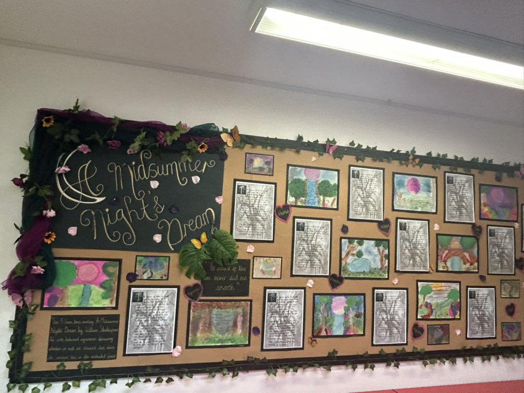 AuckleySchool's tweet photo. Another beautiful, published display from Year Five showcasing their writing outcomes based on A Midsummer Night’s Dream. https://t.co/KrqBw9PY2N