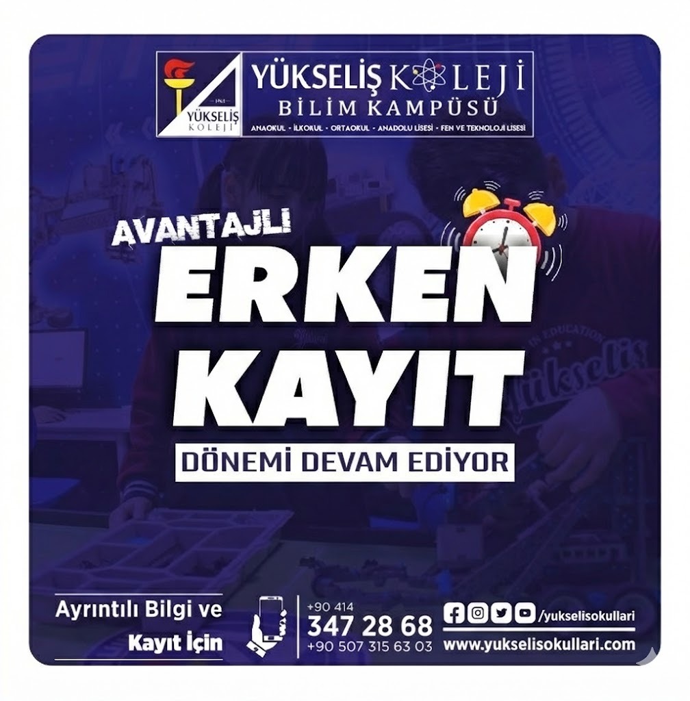 Şimdi Yükseliş’e Geçmenin Tam Zamanı!
Şanlıurfa’nın İlk ve Tek Bilim Kampüsü’nde Erken Kayıt Avantajları devam ediyor.
#yükselişkolejibilimkampüsü
#YükselişAnaokulu
#Yükselişİlkokul
#YükselişOrtaokul
#YükselişFenveTeknolojiLisesi
#YükselişAnadoluLisesi