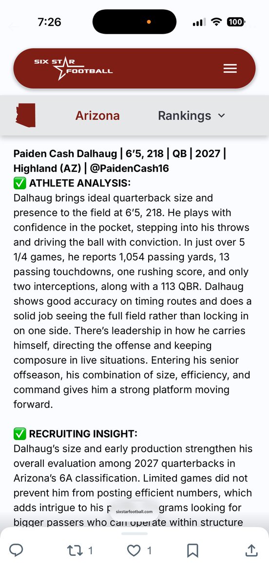 Paiden Cash Dalhaug - 2027 QB 6’5 tweet media