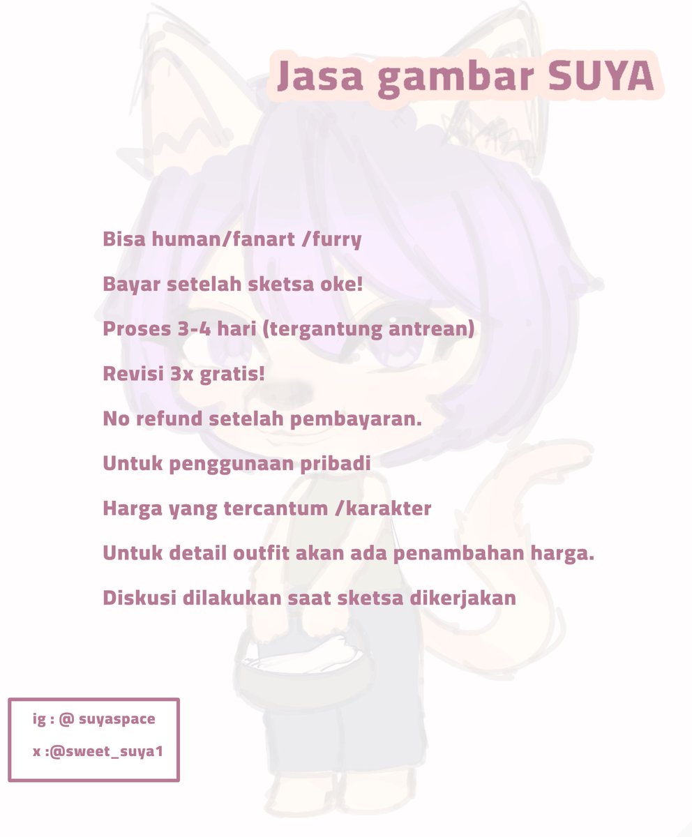 COMMISSION OPEN 
(0/5)
HALLOWW!!  aku buka jasa gambar lagi!

Kalian bisa langsung baca ketentuannya yaa
Kapan lagii harga murah gini dapet art luchu dan imouettsss
Langsung aja gassin jangan lupa order yahhh!
Bantu share post ini ke temen2 mu yaa! 
#commissionsopen #chibiart