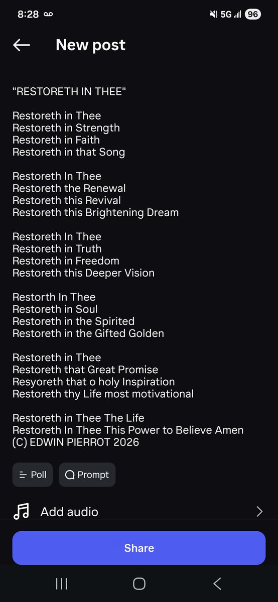 edwinpierrot13's tweet photo. "RESTORETH IN THEE"

#Poetry #Poem #Songwriting #CountryMusic #Inspiration #Motivation #MondayMotivation #GoodMorning #ThankYouJesus #InChristITrust #ThruChristITrust #InJesusName https://t.co/E2lzLMumXq