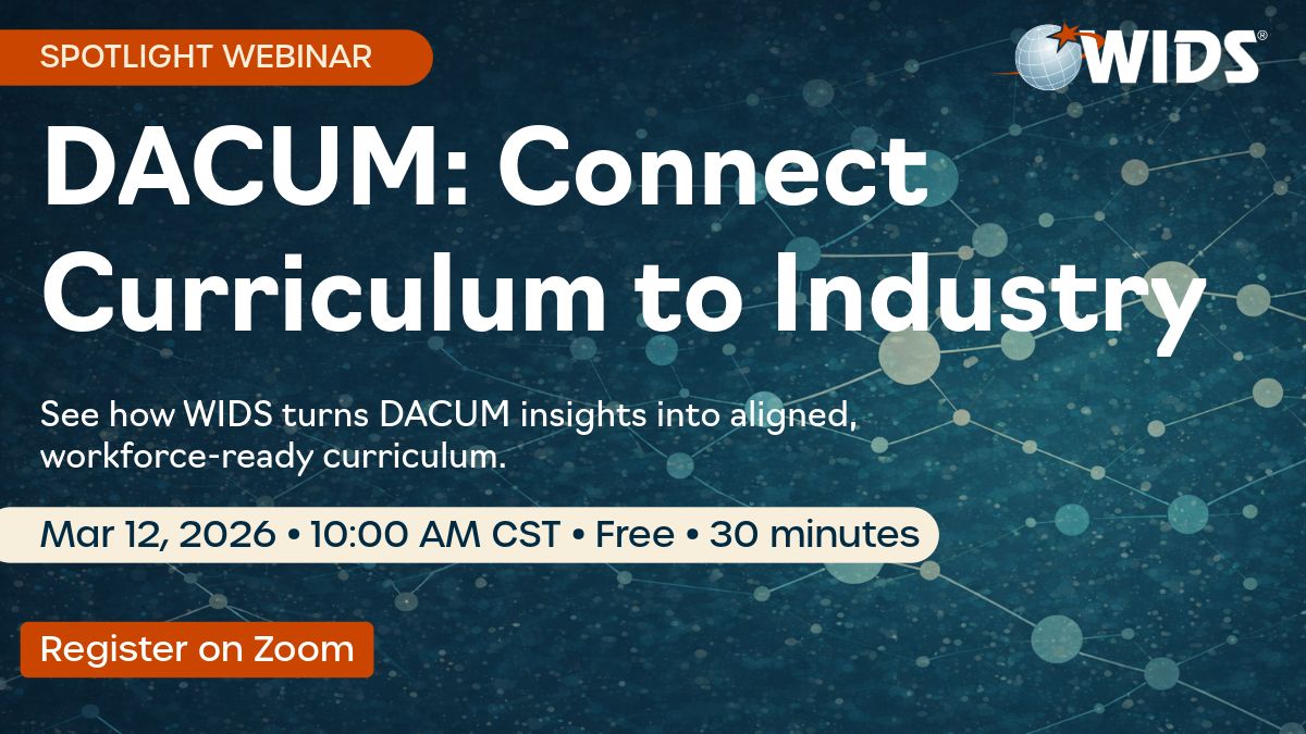 widsteam's tweet photo. Thinking about DACUM?

Join us for a free webinar and see how WIDS helps turn occupational insights into aligned, workforce-ready curriculum.

🗓️ March 12, 2026 | 💻 30 minutes

🔗 Register: https://t.co/WsJhQkUVrW 

#DACUM #HigherEd #WorkforceAlignment https://t.co/xHeHQLooKp