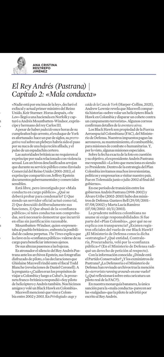 cataoquendo's tweet image. “Es atronador el silencio del Rey Andrés Pastrana ante los archivos Epstein y sus fotografías disfrazado de piloto”: @anacrisrestrepo