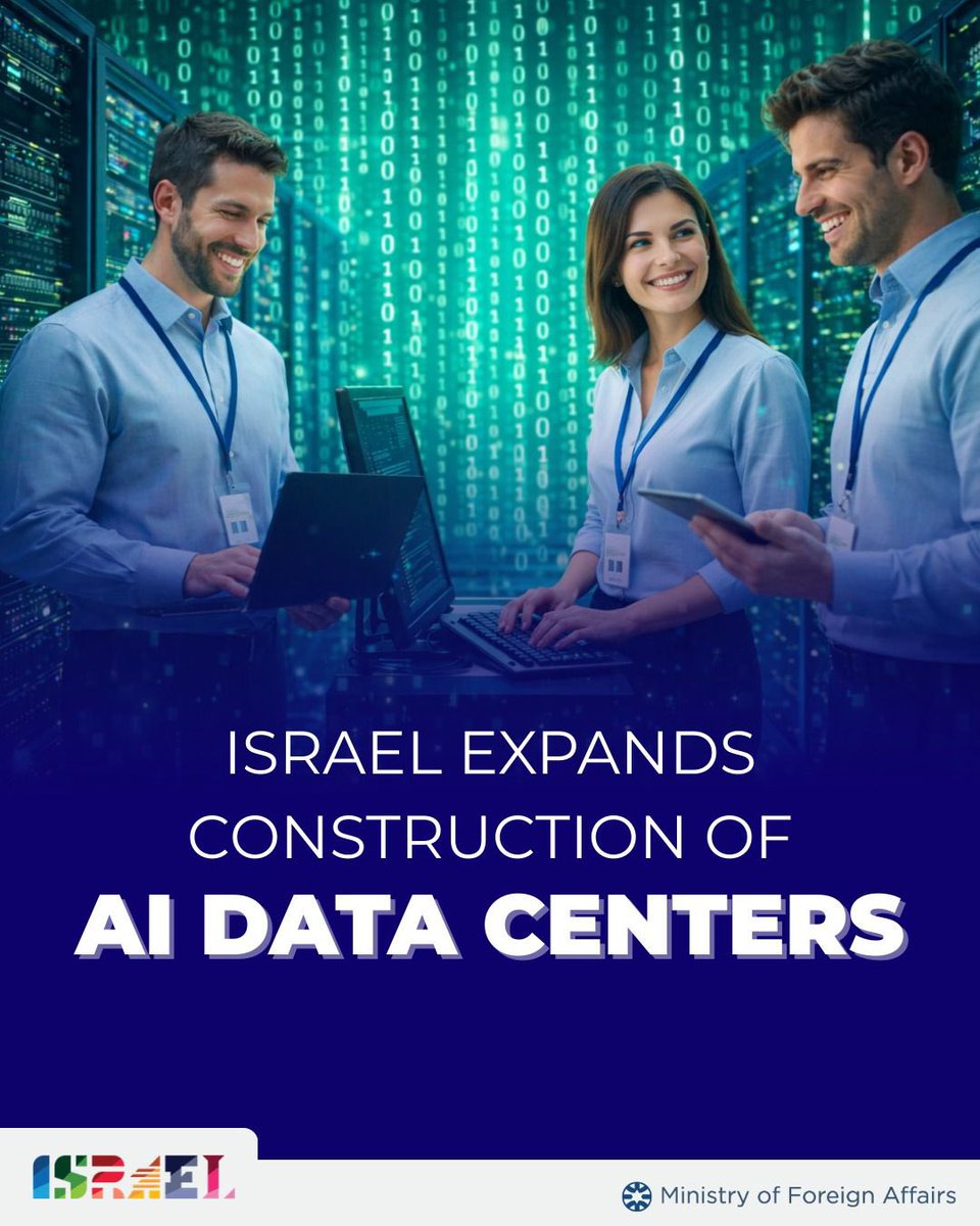Israel's tweet image. 🇮🇱 Israel’s cabinet approved a plan to fast-track new AI data centers, removing planning barriers and expanding infrastructure. Israel is enhancing plans for new power plants to support its growing tech future⚡️