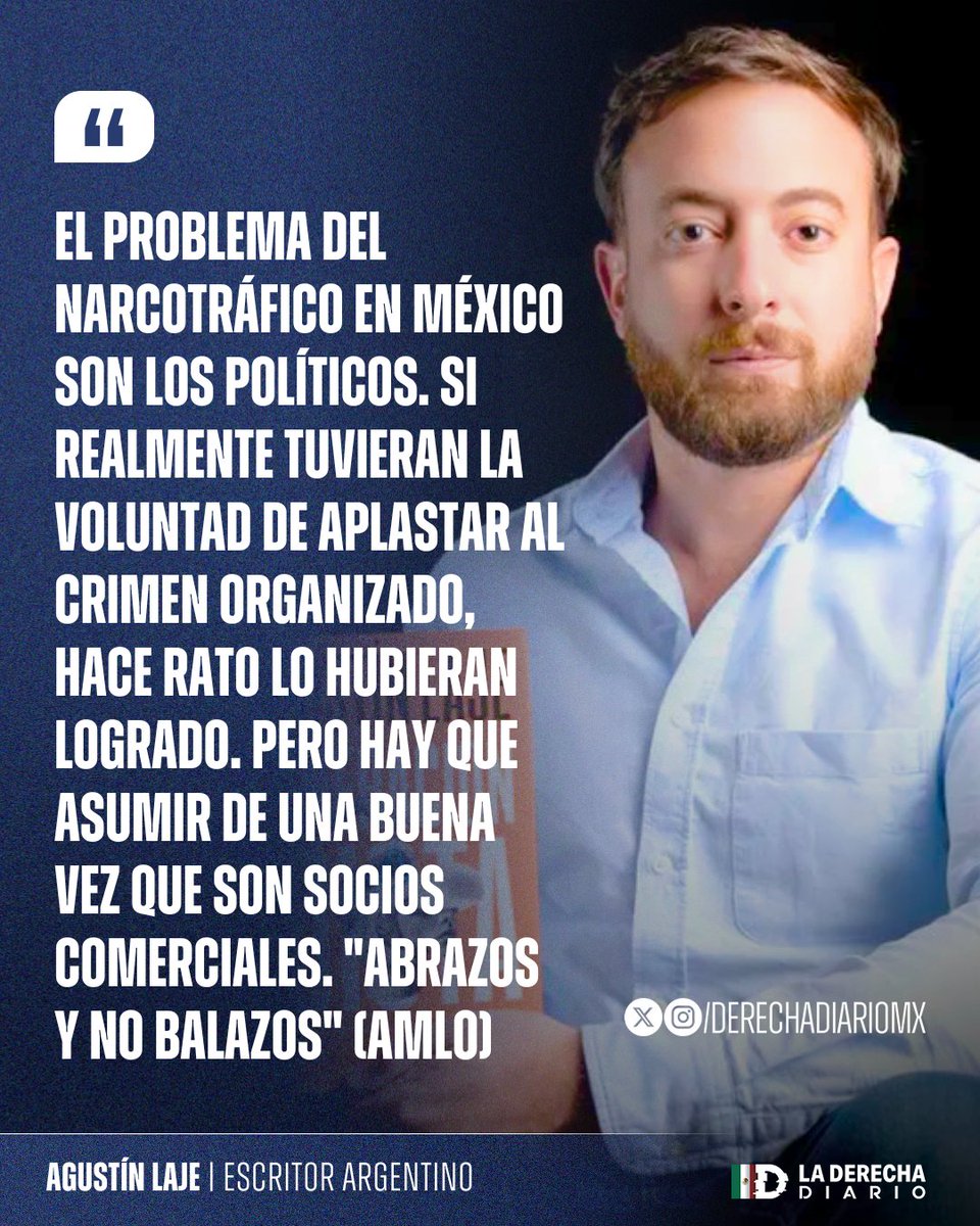 🇲🇽🇦🇷 | El escritor <a href="/AgustinLaje/">Agustín Laje</a> explicó que el problema de la violencia en México son los narcopolíticos: "Si realmente tuvieran la voluntad de aplastar al crimen organizado, hace rato lo hubieran logrado. Pero hay que asumir de una buena vez que son socios comerciales".