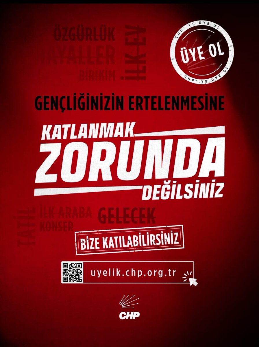 Hayallerini erteleyen, gençliğini yaşayamayan arkadaşım; bu düzen senin kaderin değil. Geleceğin belirsizliğine #KatlanmakZorundaDeğilsiniz

Bize katılabilirsiniz. 
uyelik.chp.org.tr