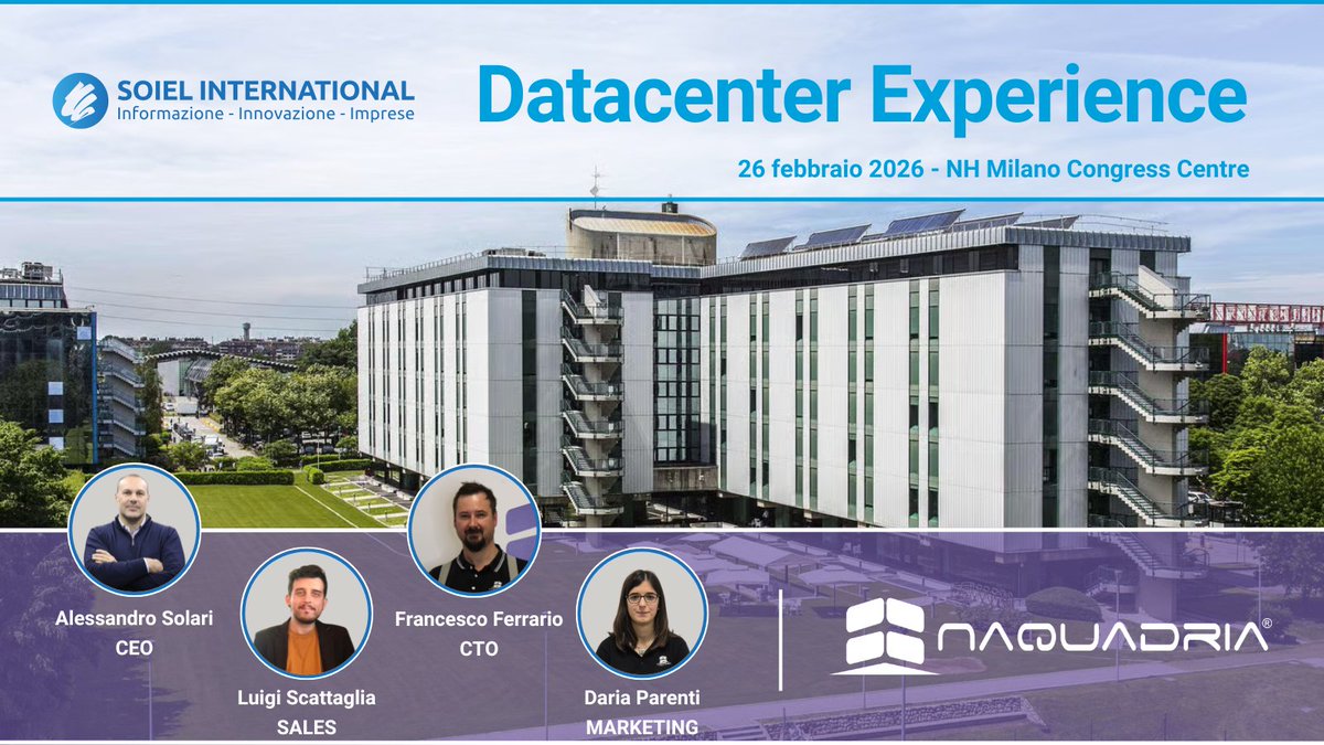 Nei prossimi giorni potrai trovarci a Milano per la prima tappa di Datacenter Experience di <a href="/soiel_it/">Soiel International</a> !

📅 Giovedì 26 febbraio
📍NH Milano Congress Centre

Info e iscrizioni ➡️soiel.it/eventi/datacen…