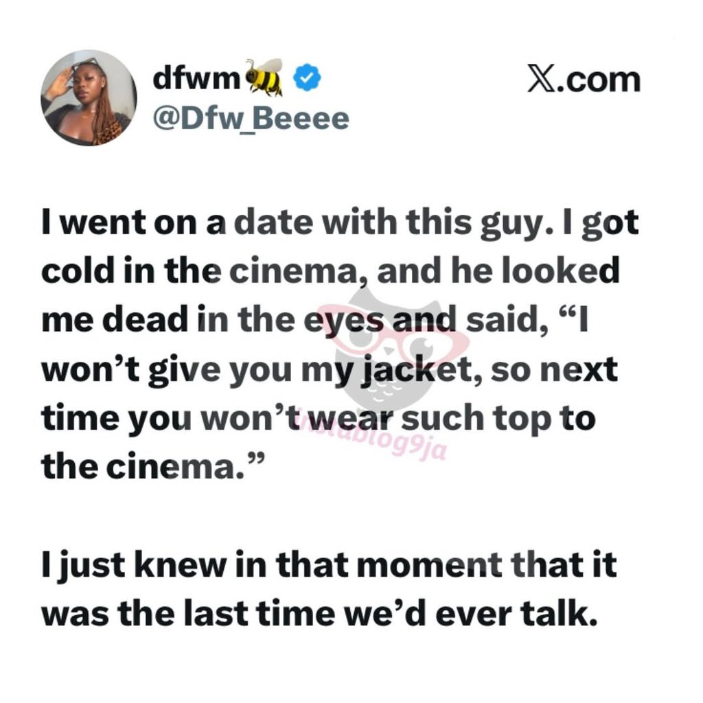 instablog9ja's tweet photo. Media Personality Bee Dumps Date After He Refuses to Give Her His Jacket at the Cinema https://t.co/Rcb9FeyWQw