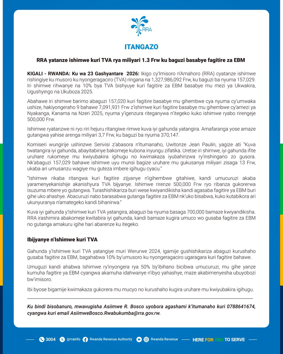 Rwanda Revenue Authority (RRA) tweet media
