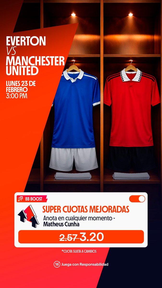 Everton vs. Manchester United

Ambos buscan sumar de a tres en un choque vibrante. 

¿Tendrá Matheus Cunha la llave del gol en este encuentro?

🚀 Aprovecha la Súper Cuota Mejorada 

Juega aquí 👉ec.betano.com/cuotas-de-part…