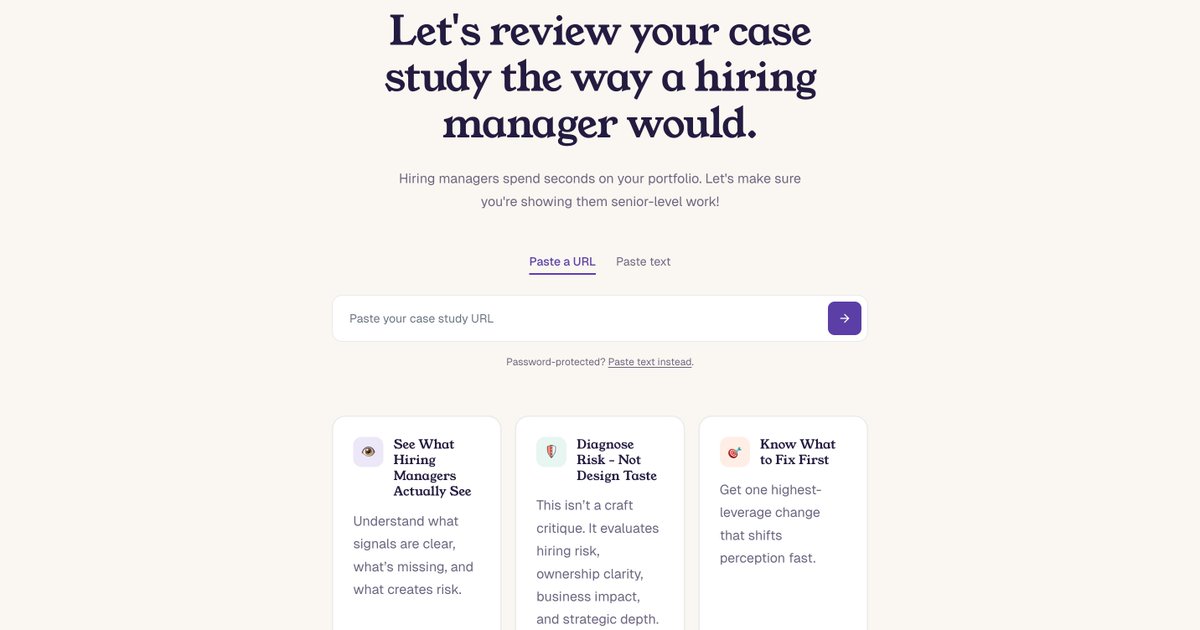 jocelynbaun's tweet photo. Shipped my Vibe Cobing Games MVP in ~10 hrs 🚀
“Hiring Manager Mode” simulates a 1:1 hiring manager review of one of your case studies.
• what signals you’re sending
• what’s missing
• what to fix first
https://t.co/k4XbUbgGNZ
@Netlify #vibecodinggames #BuildingInPublic https://t.co/eGWw4UUm2u