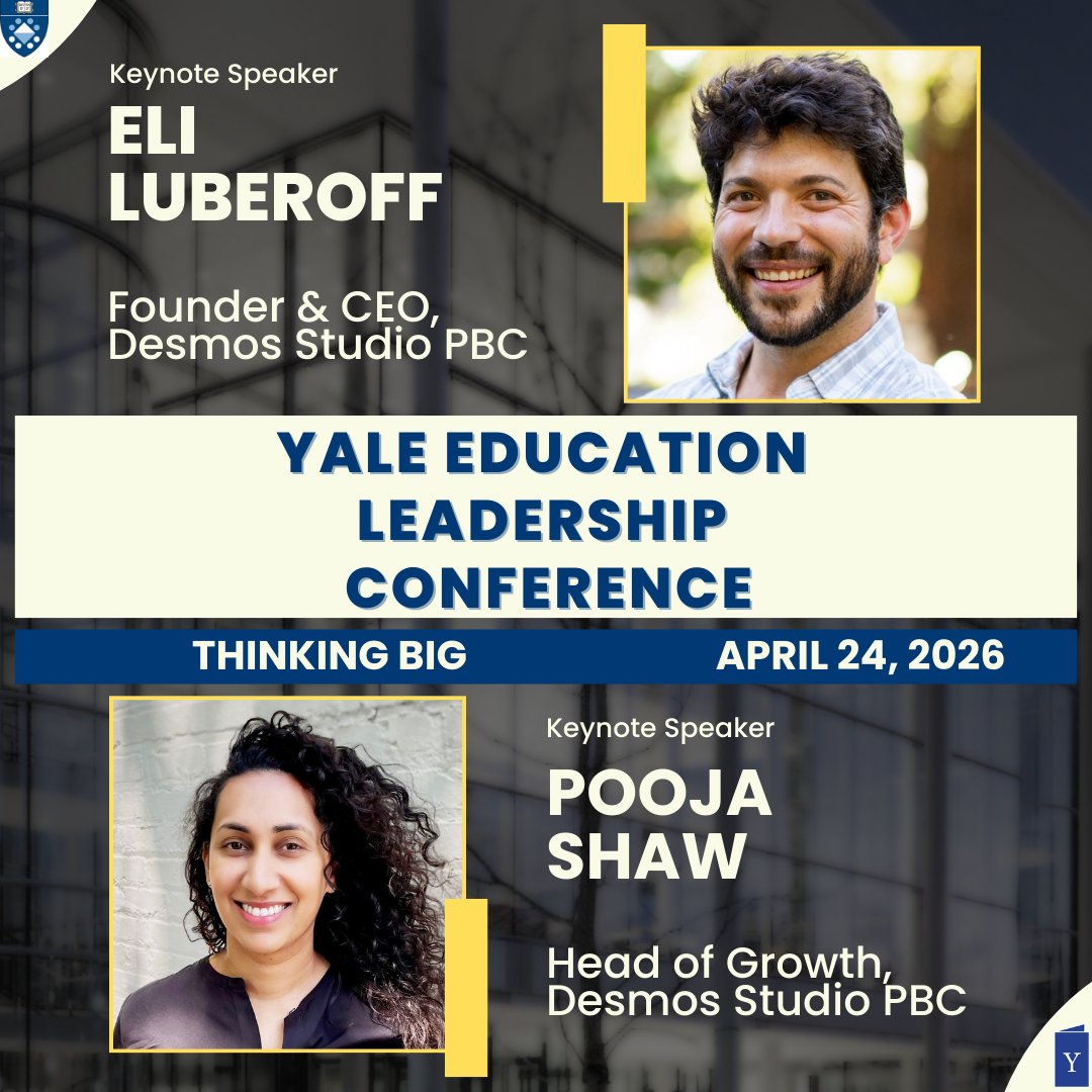 YaleELC's tweet photo. 🌟We are thrilled to announce a keynote speaker duo from Desmos! 🌟

💥 Early bird prices are still in effect until February 28! Buy your ticket at https://t.co/rDnn8cOzCT today!💥

🗓 When: Friday, April 24th, 2026
📍 Where: Yale School of Management https://t.co/s77Mvj0ofq