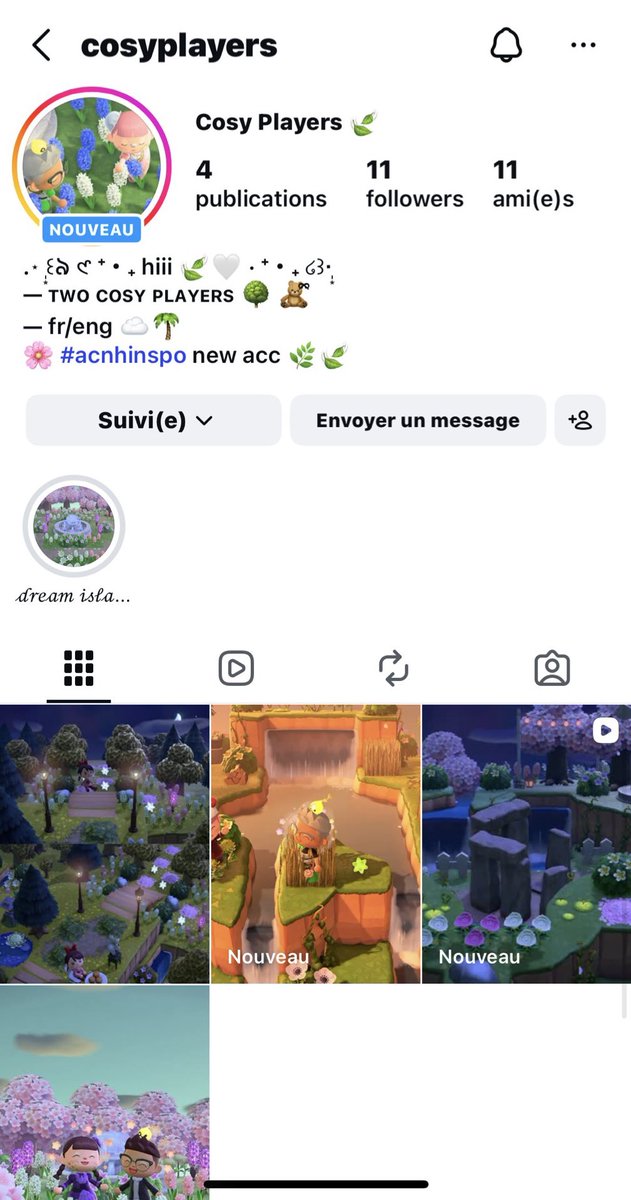 Coucou 🫶🌳🍃

on a décidé de faire un compte Instagram avec mon ami <a href="/ZerKoyS1/">Damien</a> pour poster nos coins animal crossing 💚

Voici notre compte @/cosyplayers 

Vous pouvez venir. 💫