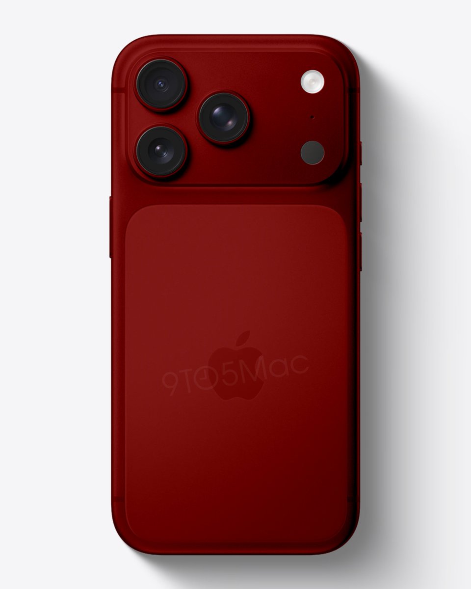 9to5mac's tweet photo. ICYMI, Apple is reportedly considering a new ‘deep red’ color for iPhone 18 Pro https://t.co/rIWfqi5Z7L