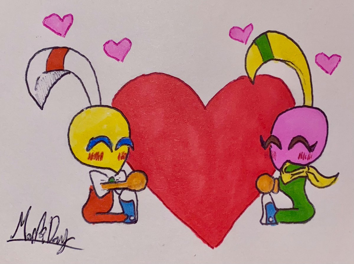 Art Request for <a href="/DJCrymsun8938/">Donovan C.</a> 
Headdy &amp; Heather Cute Couple Doodle 💛💚
#DynamiteHeaddy #SegaGenesis