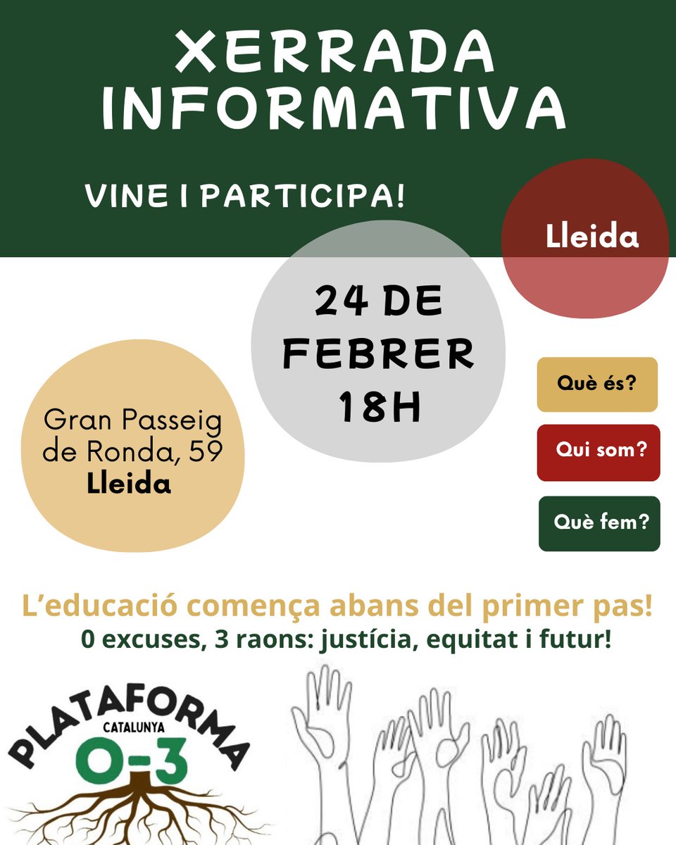 Demà ens veiem, parlem de la Plataforma I organitzem la mani del 14 de març del 0-3. No podem faltar-hi!!!!!