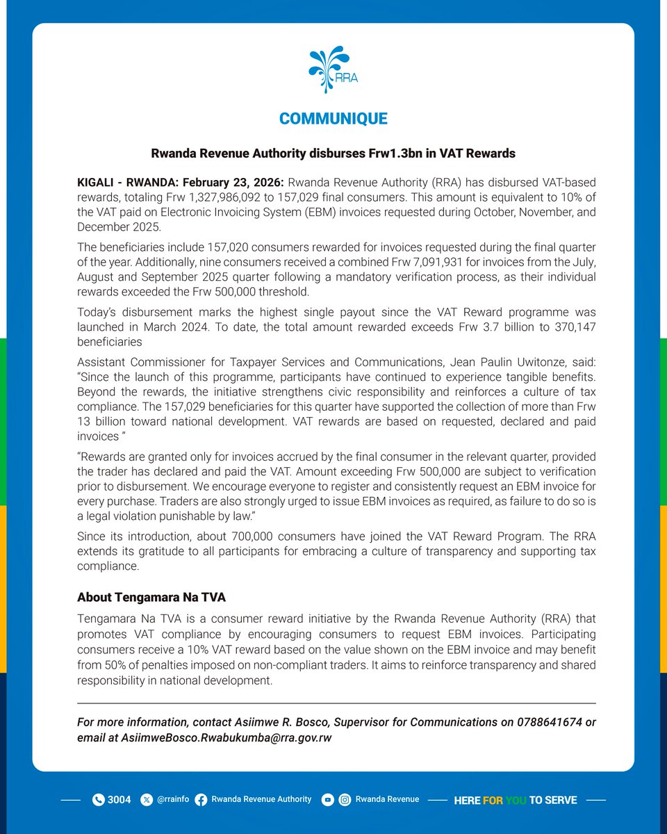 Rwanda Revenue Authority (RRA) tweet media