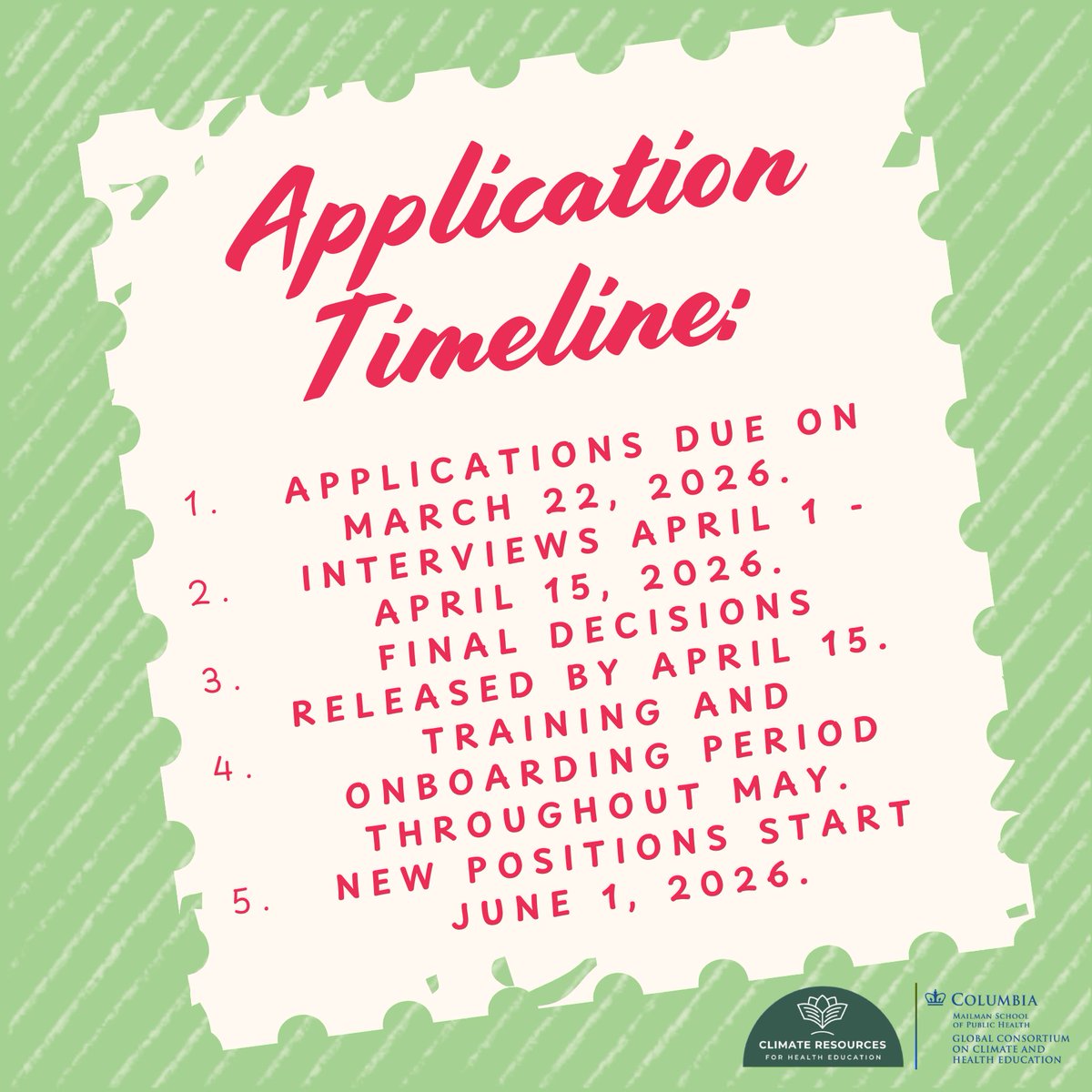 GCCHE_'s tweet photo. The GCCHE'S Climate Resources For Health Education (CRHE) initiative is recruiting new student leaders for 2026-2027. Explore the open positions and review the application at https://t.co/34IURvqqo5 https://t.co/vkU61mVGOt