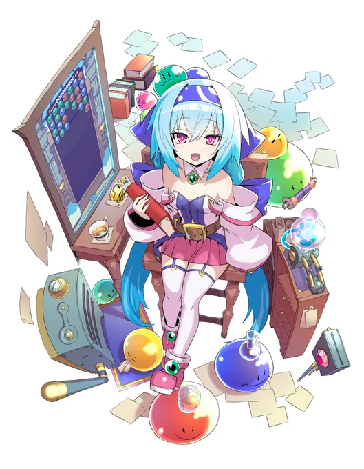 #自分で生み出した一次創作オリジナルキャラを流そう 魔法生物である「スライム」を用いた研究をしている見習い錬金術師。レビィさん! #スラファク