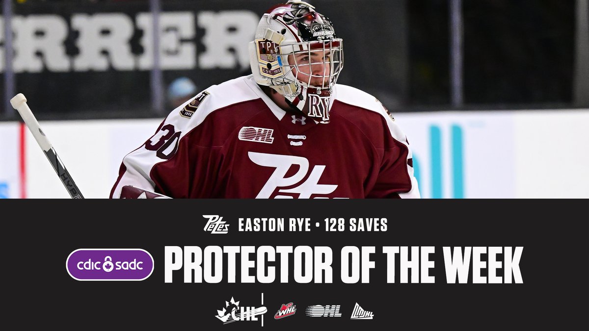 The <a href="/PetesOHLhockey/">Peterborough Petes</a>'s Easton Rye had yet another impressive week as he turned away 128 shots to claim #CHLProtectoroftheWeek presented by <a href="/CDIC_CA/">Canada Deposit Insurance Corporation</a> honours!