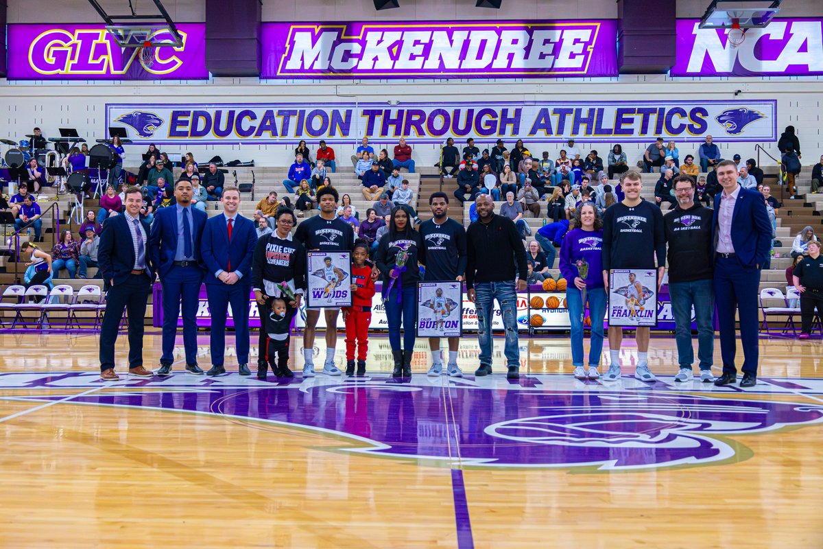 McKendreeHoops's tweet photo. This past Saturday, we honored an amazing group of seniors that exemplify what it means to be a Bearcat! 

Congratulations To Caleb Burton, Cha'Vez Woods, &amp; Noah Franklin!

#SetTheStandard | #d2mbb | #McKendree https://t.co/x51jWSV311