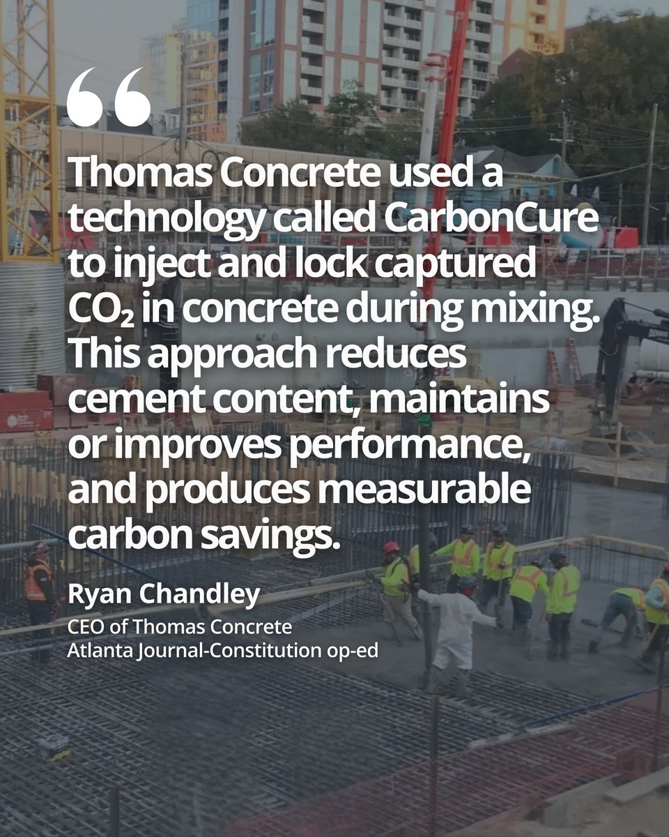 CarbonCure's tweet image. In @ajc, CEO Ryan Chandley recently wrote about Thomas Concrete's 60-story Peachtree #GreenBuilding project, produced with #CarbonCure's CO2 mineralization tech. See his full op-ed: bit.ly/46JN8pN

See where producers are deploying CarbonCure: bit.ly/45arKqX