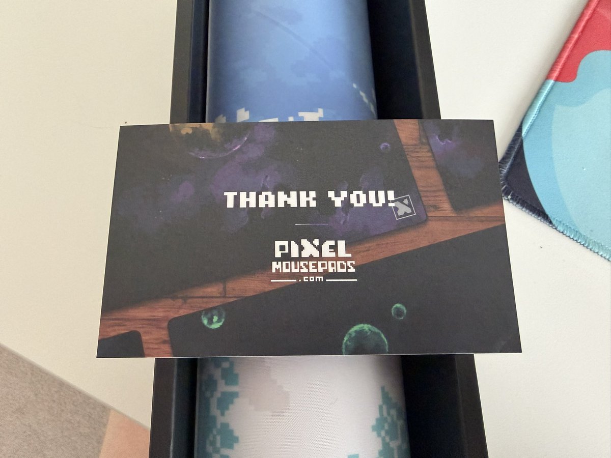 chazza's tweet photo. New desk upgrade! 🥳

Just received my @PixelMousepads pad, unboxing experience gives me huge Apple vibes! The quality and size of these is superb too

I went with the @AtoBeach design of course! Sharing for visibility as the team are good friends.

Check them out! https://t.co/b1zaUvGdso