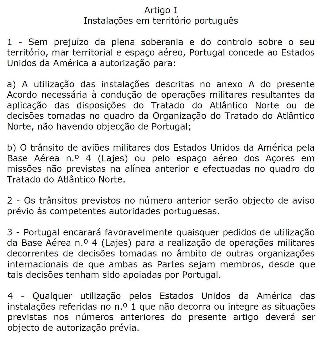 O Acordo de 1995 que regula a utilização da Base das Lajes pelas forças norte-americanas parece-me muito claro. 
Não consigo entender a interpretação que faz o Ministro dos Negócios Estrangeiros.
cnnportugal.iol.pt/amp/paulo-rang…