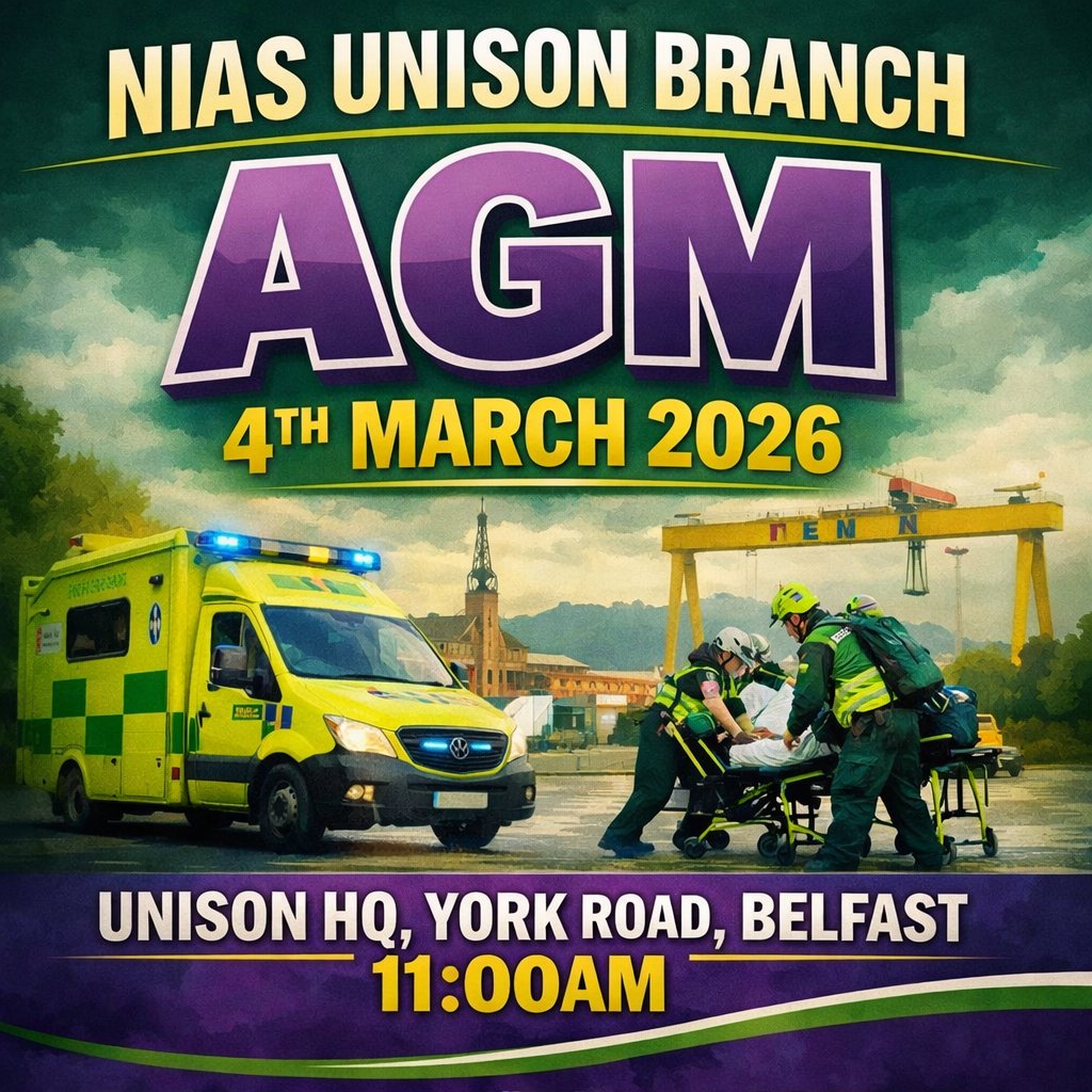UNISON NIAS Branch AGM 2026

The AGM will be a hybrid meeting. If you wish to attend in person, please come to UNISON HQ, Galway House, York Street, Belfast.

Alternatively, Zoom joining details are below. 
Meeting ID: 850 5833 7877 
Passcode: AGM2026

Your Voice. Your Union.