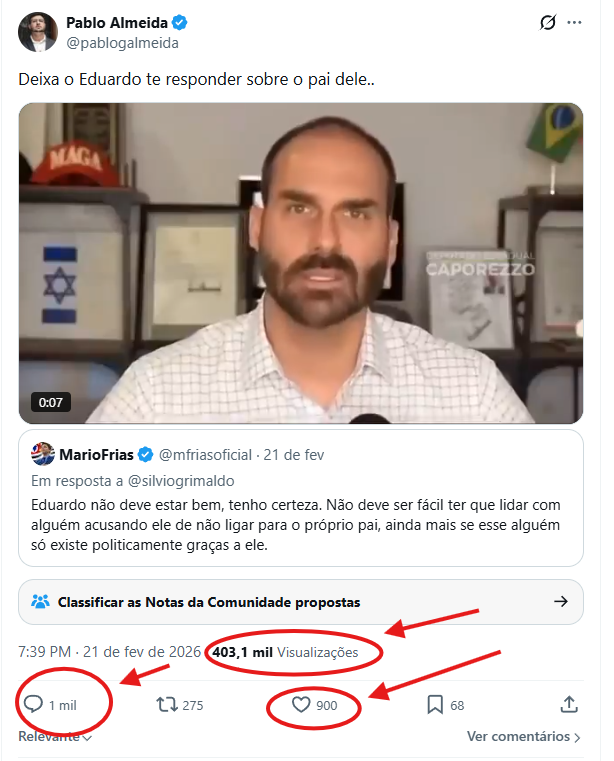 Ele realmente achou que a população iria achar normal agir de forma tão asquerosa contra o Eduardo? Distorcer um vídeo para tentar colocar pai contra filho é baixo até para o padrão deles.

Que esse vereadorzinho pau-mandado do Nikolas aprenda a lição — e que todos se lembrem