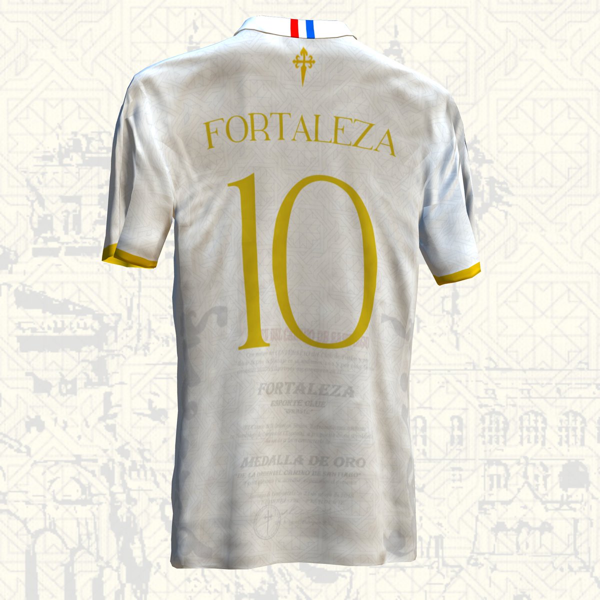 REMAKE: EVENTO DA CAMISA 4 DO FORTALEZA 2025

Nesse design, eu usei uma visão do Fortim de Santiago, marco da capital cearense,  e na parte de trás eu usei a Medalha de Ouro,  honraria que, por levar a Cruz de Santiago na camisa, foi dada ao  clube cearense 🦁🦁