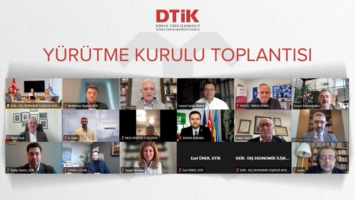 Bu yılın ilk Dünya Türk İş Konseyi-<a href="/dtikiletisim/">DTİK</a> Yürütme Kurulu toplantımızı gerçekleştirdik.

Geçmiş ve gelecek dönem faaliyetlerimizi değerlendirdiğimiz toplantımızda alınan kararların ve yeni Ülke &amp; Şehir Temsilcilerimizin hayırlı olmasını diliyorum. 

#DiasporaDiplomasisi🇹🇷