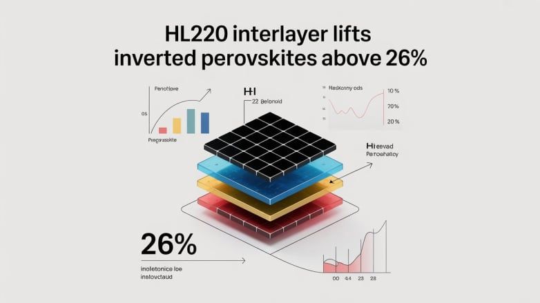 ListSolar's tweet photo. HL220 Interlayer Lifts Inverted Perovskites Above 26%
HL220 supercharges inverted perovskite cells: smoother interfaces, faster electrons, 26.44% PCE, 85.2% FF, 22.93% on 15 cm²—94.1%
https://t.co/k6JcGonEhb 
#solar #solartechnology #solarcell #efficiency #perovskite https://t.co/nvY850Ztfo