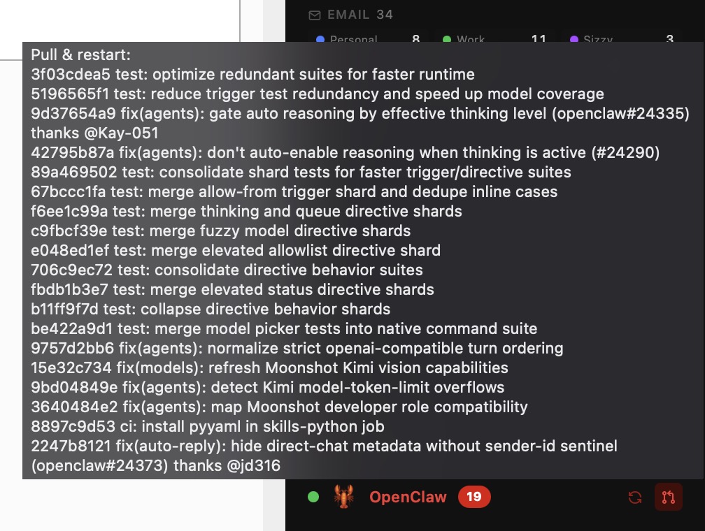 OpenClaw update widget