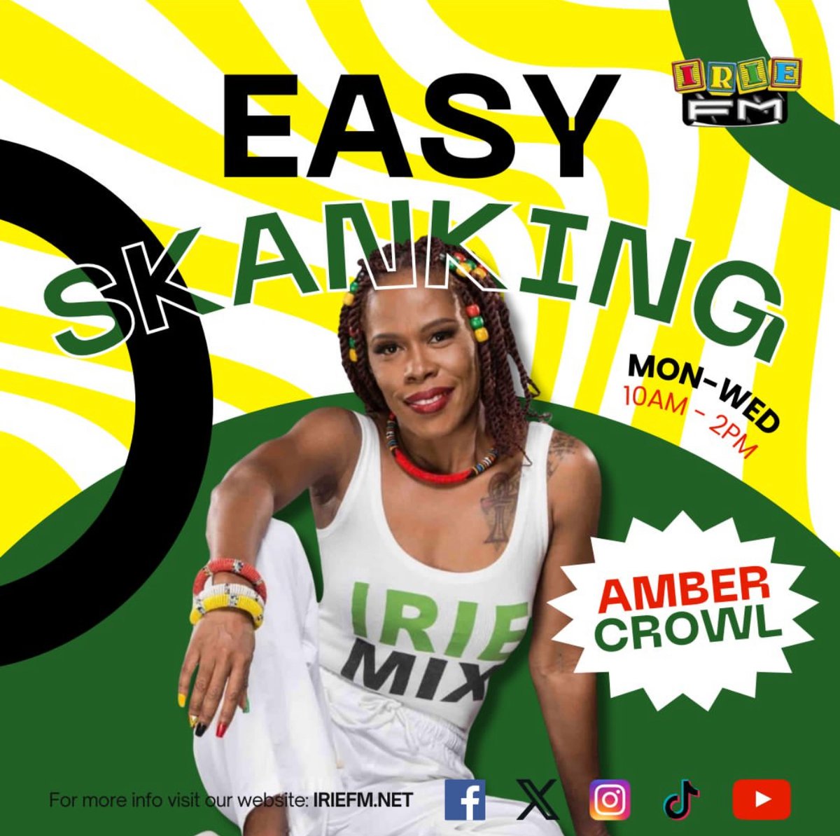 IRIE_FM's tweet photo. Tune in to #IRIEFM right now for #TheEasySkanking, where #DJAmber is taking control of the airwaves on the 107s! Get ready for a smooth blend of laid-back tunes that will elevate your mood and set the perfect vibe. @amberjoyfromjamaica https://t.co/rmn4gaD8lr