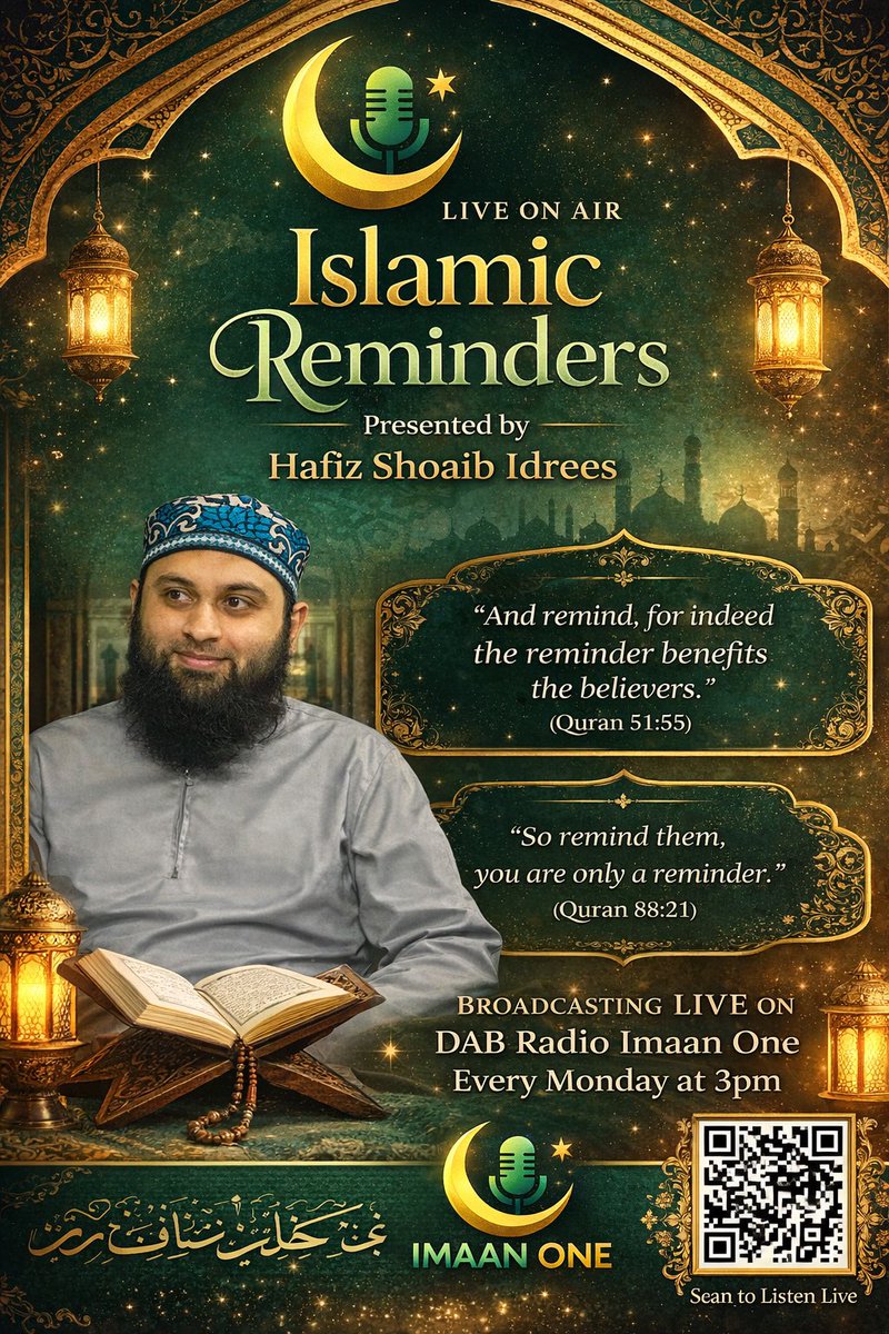 🕌✨ On Imaan One Today ✨🕌

Islamic Reminders with Sohaib Idress
⏰ 3PM

Short reminders. Big impact.
Tune in and recharge your imaan 🤍🎧