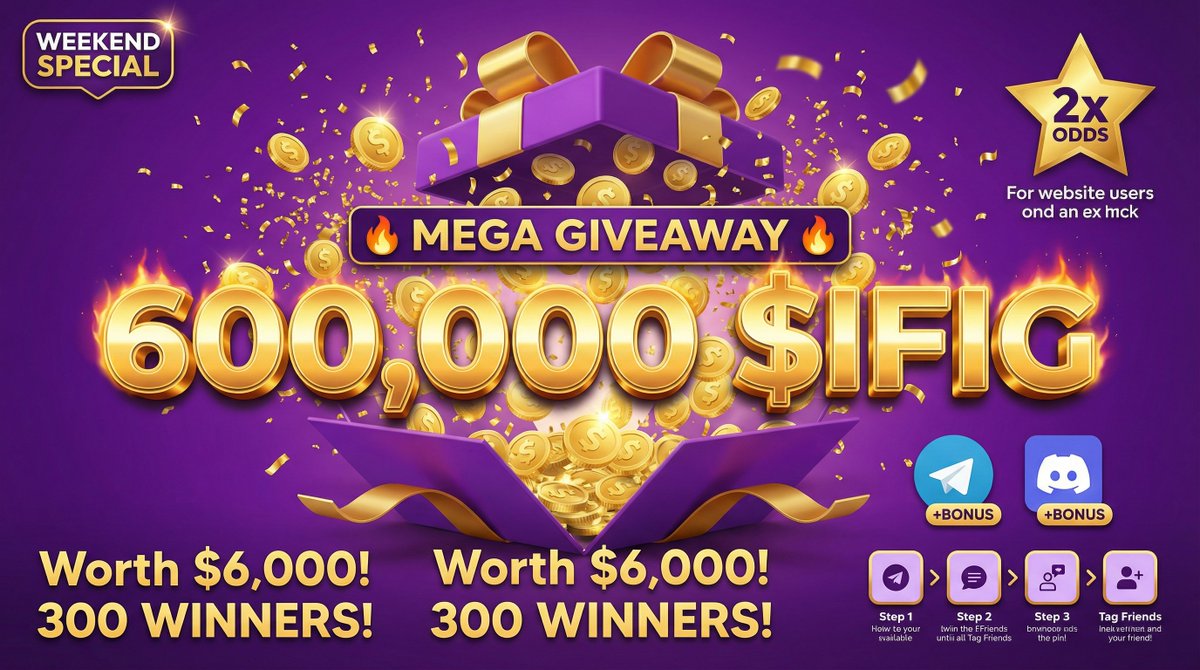 🔥 MEGA GIVEAWAY — BIGGEST DROP YET! 🎁

Our LARGEST Phase 2 giveaway so far!

Prize: 600,000 $IFIG (300 winners x 2,000 each!)

How to enter:
1️⃣ Follow <a href="/iFig_Network/">iFig Network</a> &amp; <a href="/iFig_Official/">iFig.top</a> 
2️⃣ Like &amp; RT this post
3️⃣ Comment wallet + tag 2 friends! 👥

Worth $6,000! 💰

🔥 Explore: