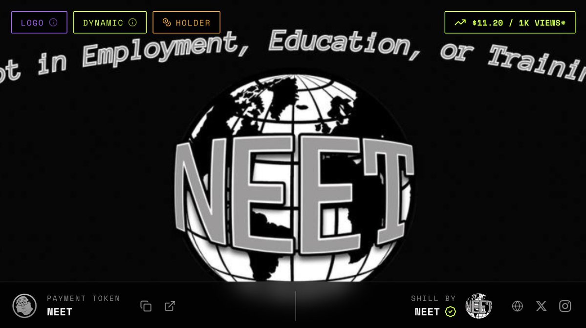 $NEET launched a Shillz campaign at $3 per 1k views.

since then the token is up 3.5x, payouts are now $11 per 1k views.

what started as an $800 campaign has grown to $2500+ in rewards.

nearly 1 million views generated by the community that holds the bag.

this is reflexivity.
