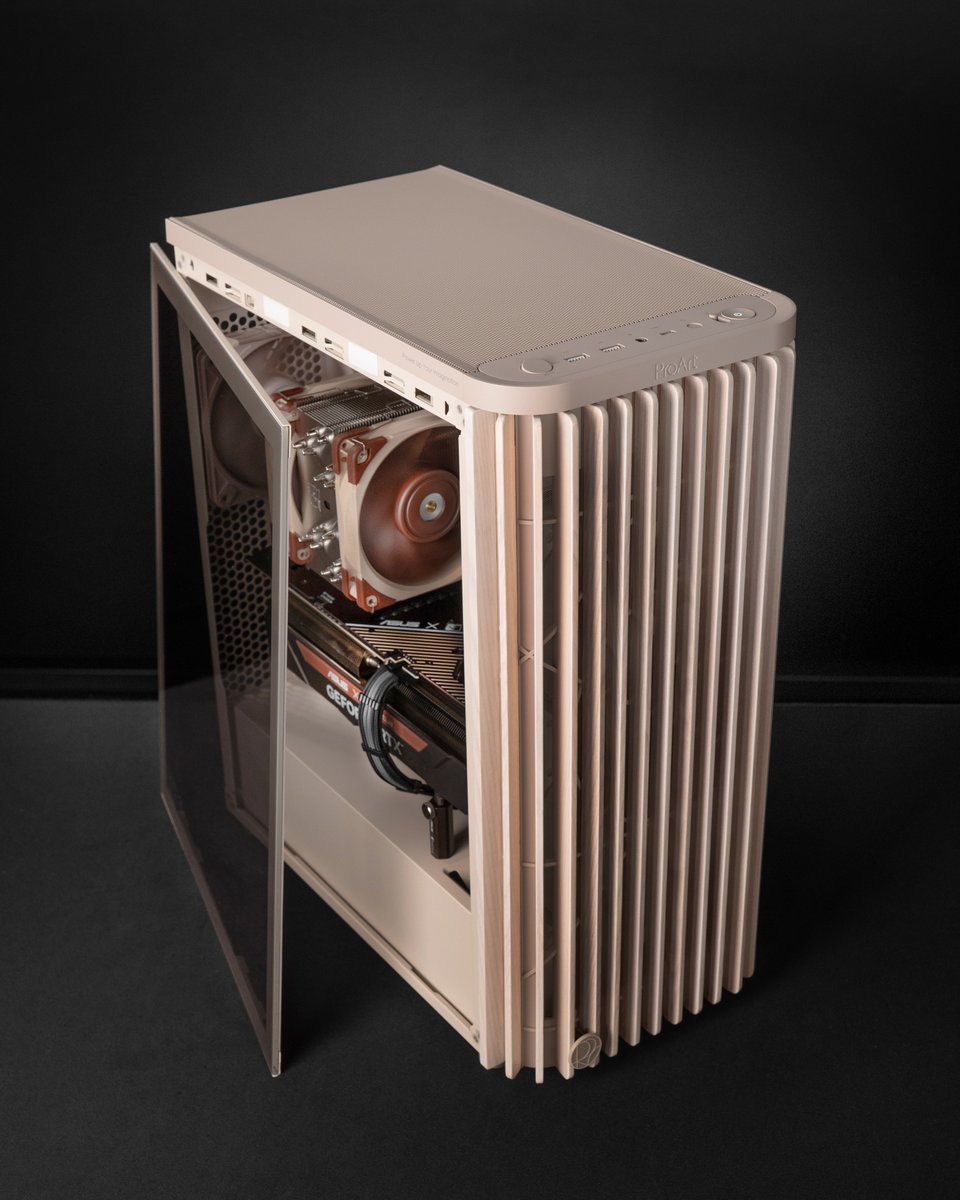 ASUS_za's tweet image. Soft tones, powerful cooling. ✨ ​

The #ProArt PA401 Wood Edition Beige features a stunning wood front panel, dual 160mm intake fans, and a rear exhaust for strong out-of-the-box airflow. 🌿❄️ ​

​Built by @mr_matt_lee 

#ASUS #PCbuilds #chassis
