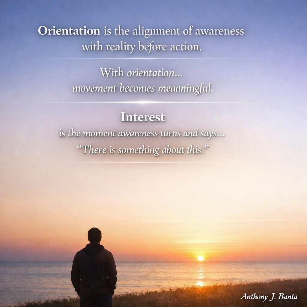 AnthonyJBanta_'s tweet photo. Action without orientation is movement without direction.

A movement can fail if orientation comes last.
When awareness turns into attention first… then a movement can become meaningful...🌱☀

Interest is where it begins.

The Light Within… taking it to the next level…
What does this really mean…?🙏💖✨

#TheLightWithin #Awareness #Alignment