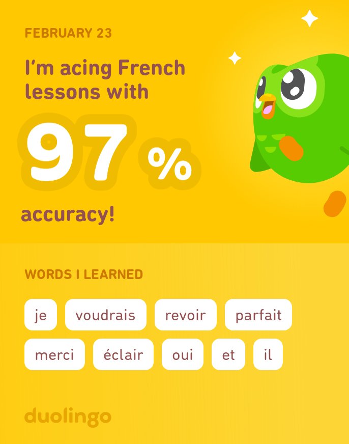 DebonaGbubemi's tweet photo. I’m learning French on Duolingo! It’s free, fun, and effective. https://t.co/yJ2n3rf2XJ