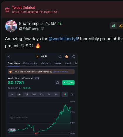 Eric Trump deleting tweets just in time for Zach XBTs hit piece?