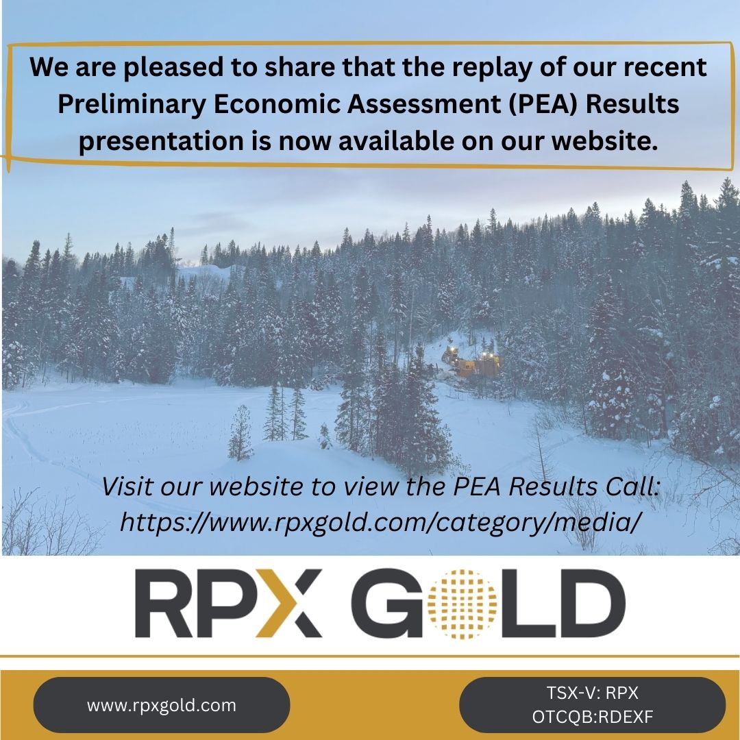 RPXGold's tweet photo. We are pleased to share that the replay of our recent Preliminary Economic Assessment (PEA) results presentation is now available on our website.

Visit our website to view the PEA results call: https://t.co/ltRBmksK4r https://t.co/ZduvsEBnNV