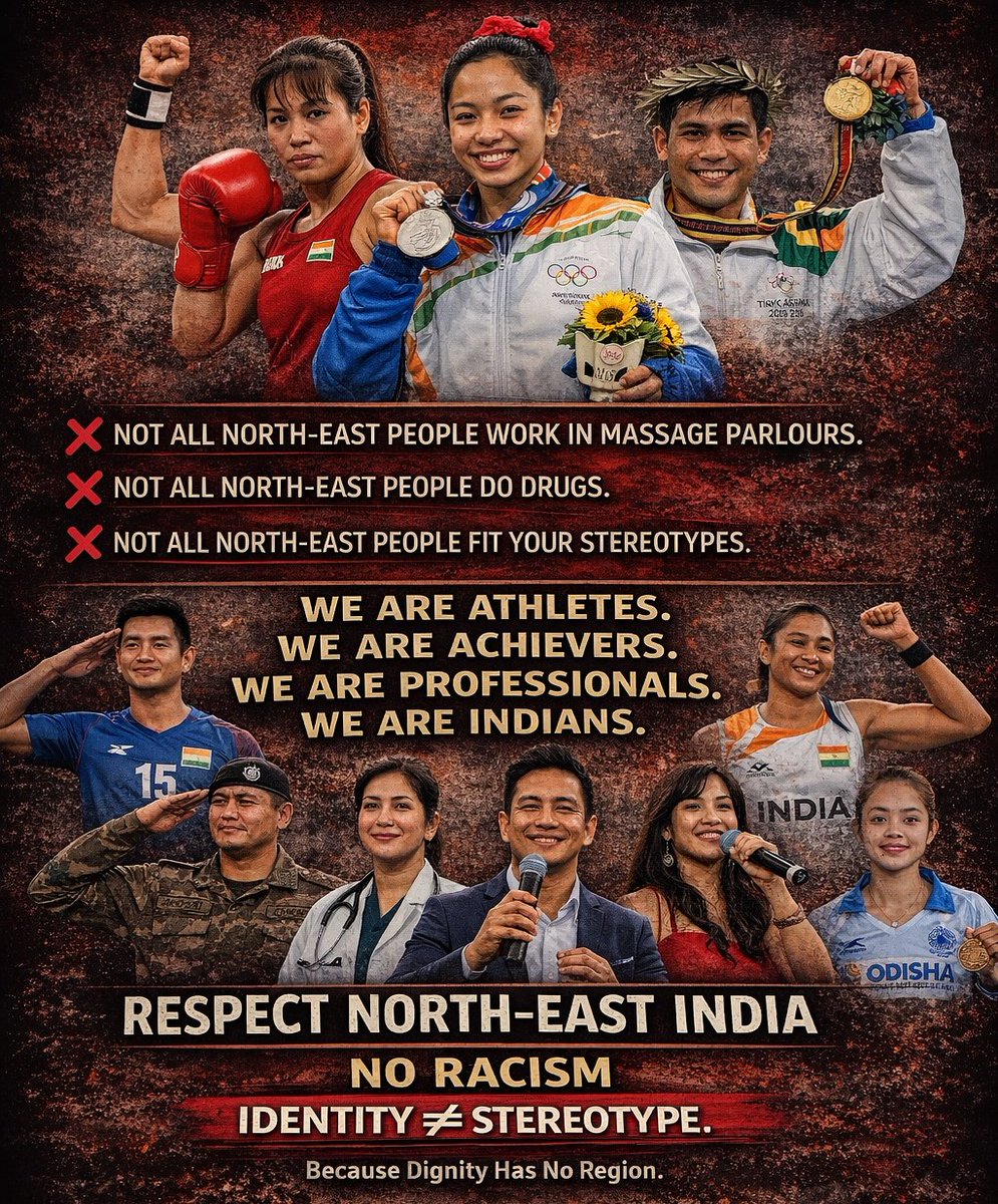 IndianMeitei's tweet photo. 🔥 Truth Bomb 🔥
Massage parlour stereotypes ❌
Drug labels ❌
Olympic medals ✅
Asian Games gold ✅
World champions ✅

Indigenous North-East = Discipline, Dignity, Dominance.
Not narratives. Not lies. FACTS.

#NEAgainstRacism #IndigenousNE #NorthEastIndia #BreakTheStereotype https://t.co/xz8G3PctVs