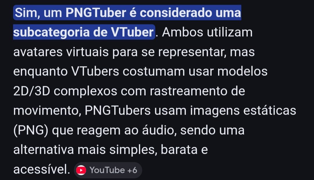 É muito chato que ATÉ HOJE falam que PNGTUBER não é da COMUNIDADE VTUBER, tipo... Quantos VTubers vocês já viram usando PNG em suas LIVES e VÍDEOS?? Não já tá na cara que PNGTuber é VTuber mas sem ter aqueles movimentos complexos?? Tão rebaixando demais nós PNGTubers 💔